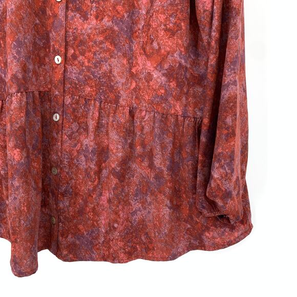 Logo By Lori Goldstein Blouse Women's Sz S Button Front Long Sleeve Red Purple - Picture 4 of 6